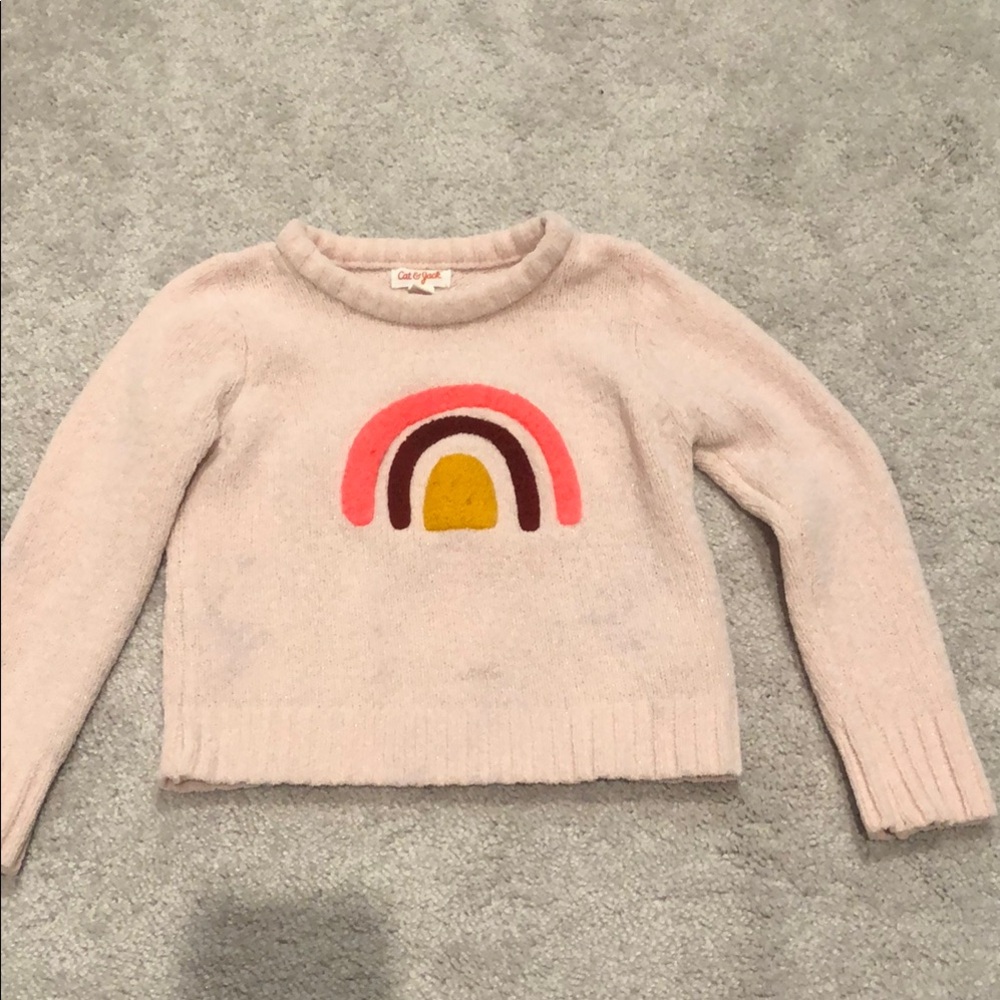 Girls' Pink Sweater with Rainbow Design